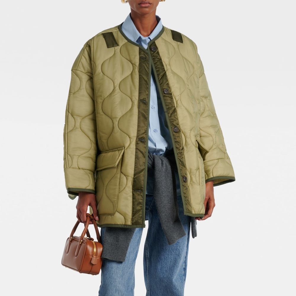 THE FRANKIE SHOP Teddy oversized quilted jacket green